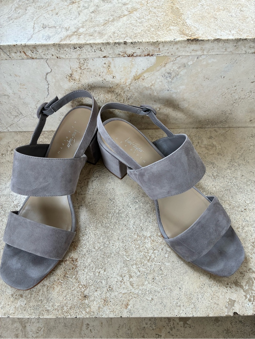 Lord & Taylor Gray Suede Block Heel Sandals